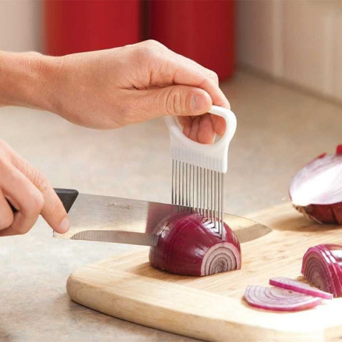 Handy Stainless Steel Onion Holder Cutter Safety Cooking Tools