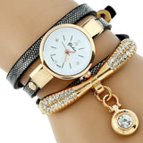 Women Rhinestone Gold Bracelet Watch Pu Leather Ladies Quartz Casual Wristwatch