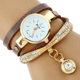 Women Rhinestone Gold Bracelet Watch Pu Leather Ladies Quartz Casual Wristwatch