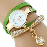 Women Rhinestone Gold Bracelet Watch Pu Leather Ladies Quartz Casual Wristwatch