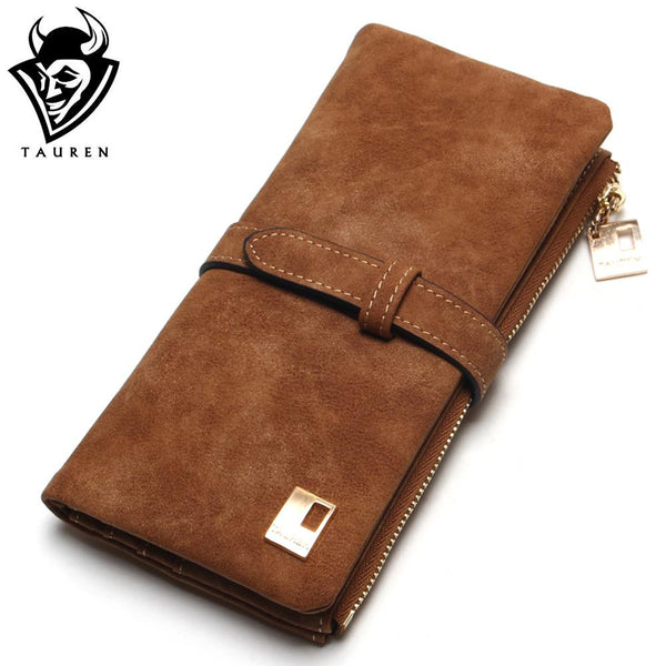 Fashion Women Wallets Drawstring Nubuck Leather Zipper