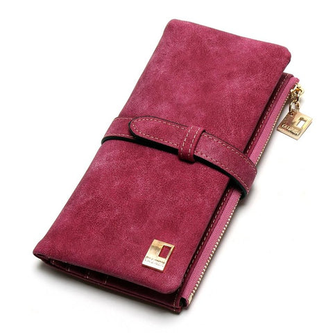 Fashion Women Wallets Drawstring Nubuck Leather Zipper